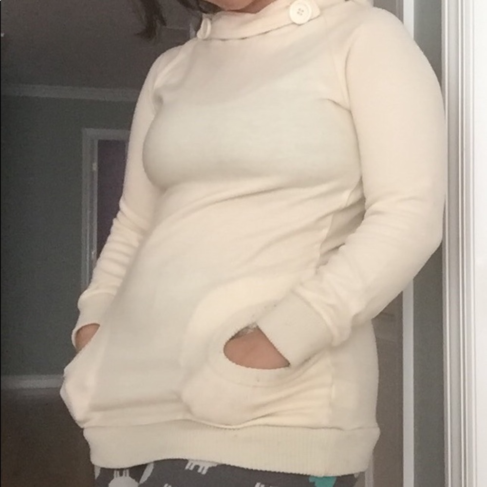 Miss Me cream sweater w/ fuzzy hood & pockets
